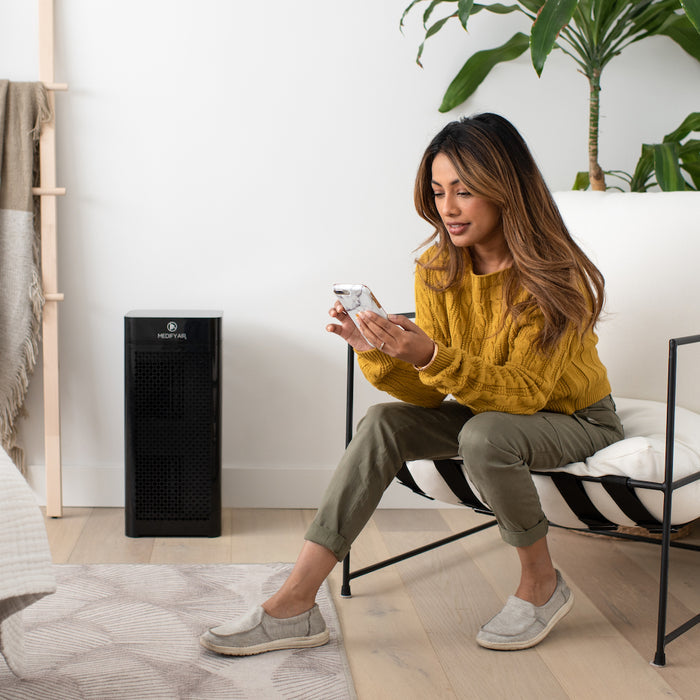 Black rectangular hepa air ma-40 air purifier with sleek modern design and visible brand name on front panel