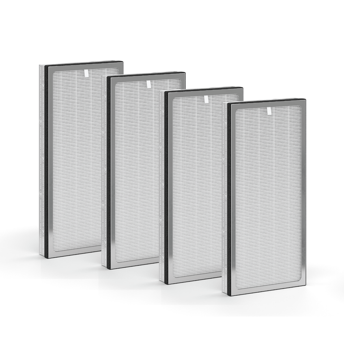 Four ma-40 filter rectangular air filters with silver metallic frames and white pleated filter media