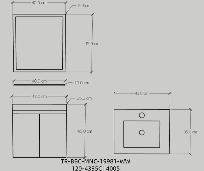 Main Basin Aluminium Cabinet c/w Mirror And Glass Shelf