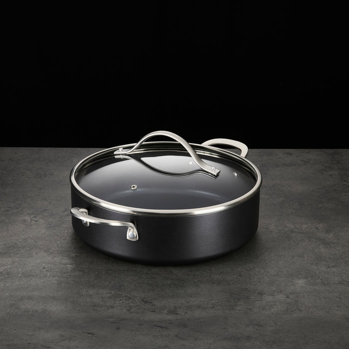 28cm Aluminium Non-Stick Shallow Casserole Dish on a granite countertop