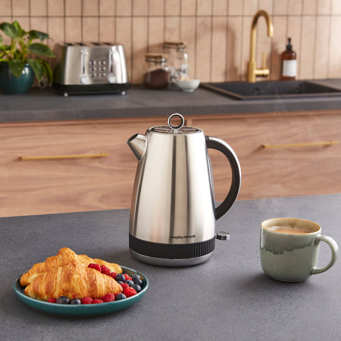 jug kettle with black rim in a kitchen