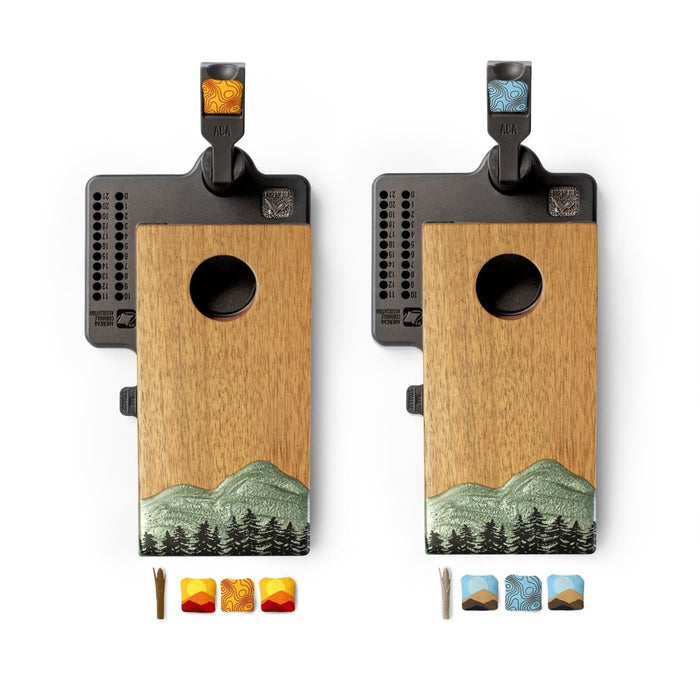 Mini Tabletop Resin & Wood Cornhole Set | Mountain Collection - Green EGDC-11 | American Cornhole Association