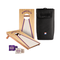 Cornhole set with 'Minnesota' branding, bags, and carrying case on a white background