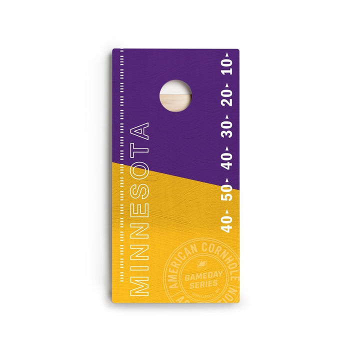 Front view of Minnesota Football Gameday Stadium Star Cornhole Boards showing premium playing surface and HD printed graphics.