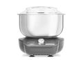 A compact silver Stand Mixer with a clear bowl, dual rotating beaters, and a splash guard.