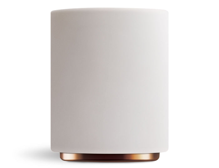 Monty Milk Art Cup 11oz Matte White, front, with copper base