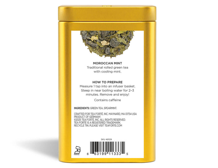 Moroccan Mint tea in a canister of loose tea - back view