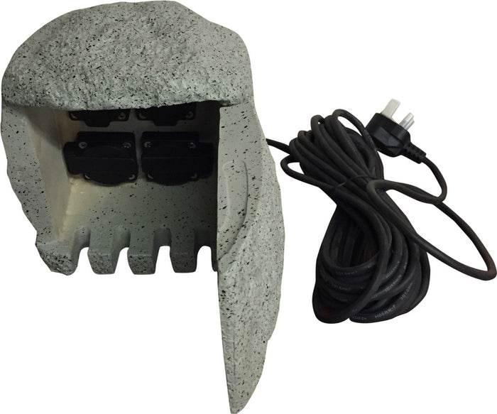Outdoor Pond / Garden Electric Extension Box Socket Rock Effect 4 x Sockets