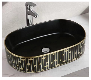 Oval Above Counter Wash Basin - Black & Gold