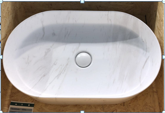 Oval Above Counter Wash Basin w/o Waste - Matt White Marble