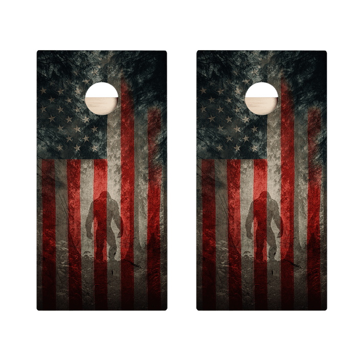 Patriotic USA Flag Sasquatch Star Cornhole Boards, - American Cornhole Association
