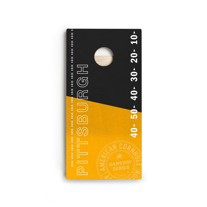 Front view of Pittsburgh Football Gameday Stadium Star Cornhole Boards showing premium playing surface and HD printed graphics.