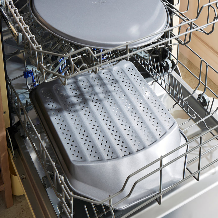 Pizza Pan and Crisper Tray in the dishwasher
