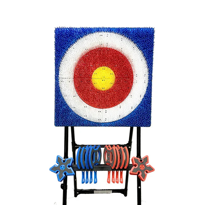 PlayMattix Axe Target Board- Axe Throwing Bristle Target with 8 Throwing Axes and 8 Stars Set- Perfect for Adults or Children