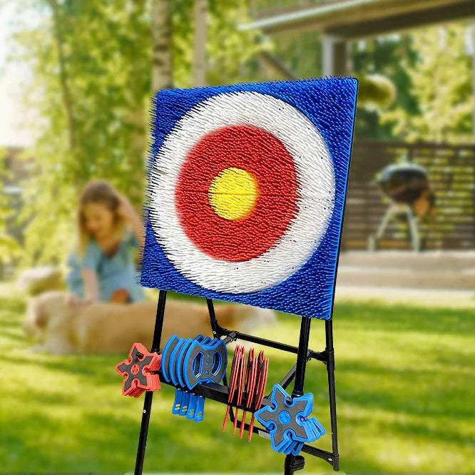 PlayMattix Axe Target Board- Axe Throwing Bristle Target with 8 Throwing Axes and 8 Stars Set- Perfect for Adults or Children