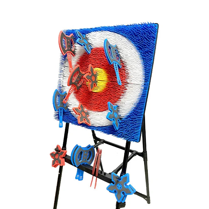 PlayMattix Axe Target Board- Axe Throwing Bristle Target with 8 Throwing Axes and 8 Stars Set- Perfect for Adults or Children