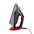A Morphy Richards 3000W LED Steam Iron with a ceramic sole plate and a red and black color scheme.