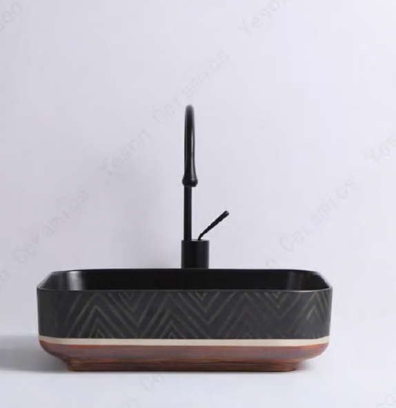 Rectangular Above Counter Wash Basin - Art Pattern & Black
