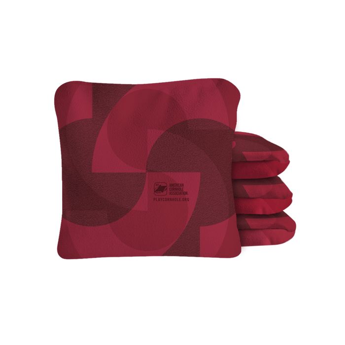 Red Fusion Lock Shot Cornhole Bags with dual-sided microsuede control fabric by the American Cornhole Association.