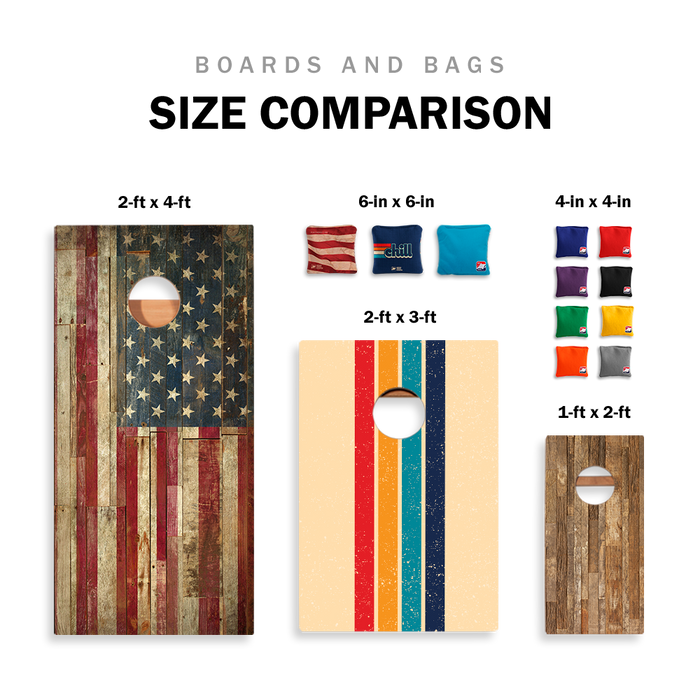 Cornhole Boards and Bags Size Comparison - American Cornhole Association