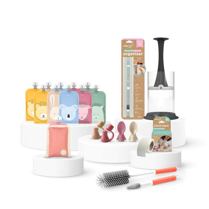 Reusable Baby Food / Yoghurt Pouches Bundle Kit | Dusty Rose & Sand V2