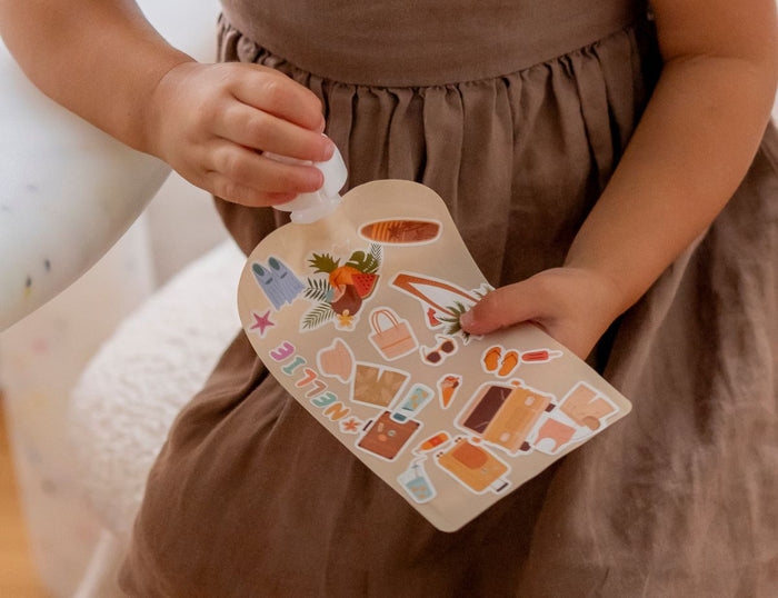 Reusable Food Pouches 150ml 5PK with 130+ Personalized Name & Picture Stickers | BIG EXPLORER