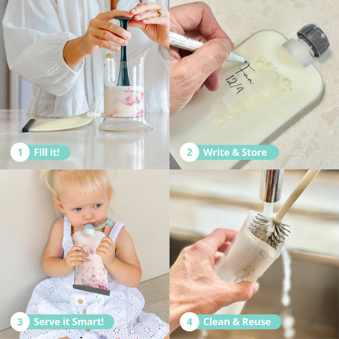 Reusable Silicone Breast Milk & Food Yoghurt Pouches 10PK 180ml