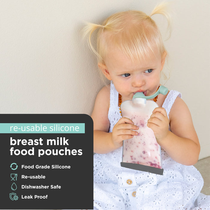 Reusable Silicone Breast Milk & Food Yoghurt Pouches 10PK 180ml