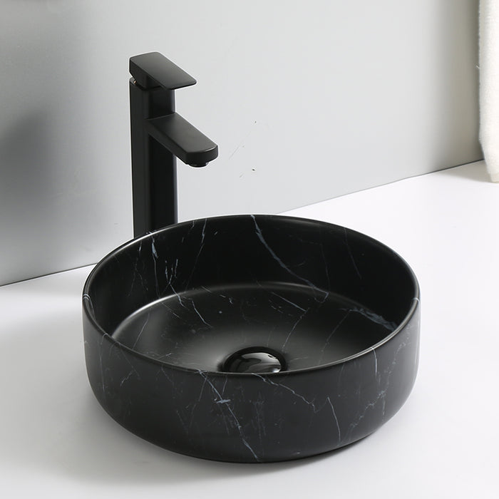 Round Above Counter Wash Basin c/w Waste - Marble Black