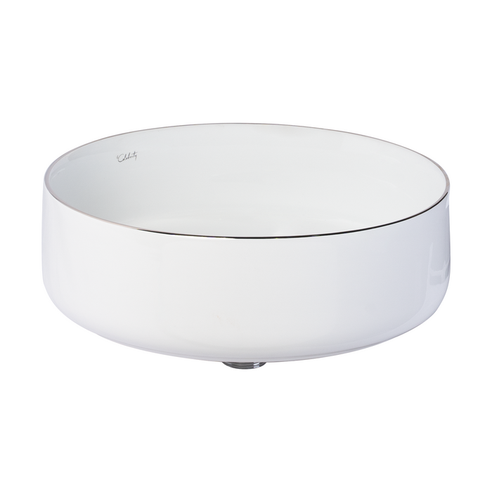 Round Above Counter Wash Basin with Gold Rim Edge - White