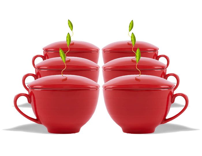 Ruby Rd Café Cups, set of six, with infusers poking out