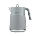 Grey electric kettle with a visible Morphy Richards brand logo on a white background