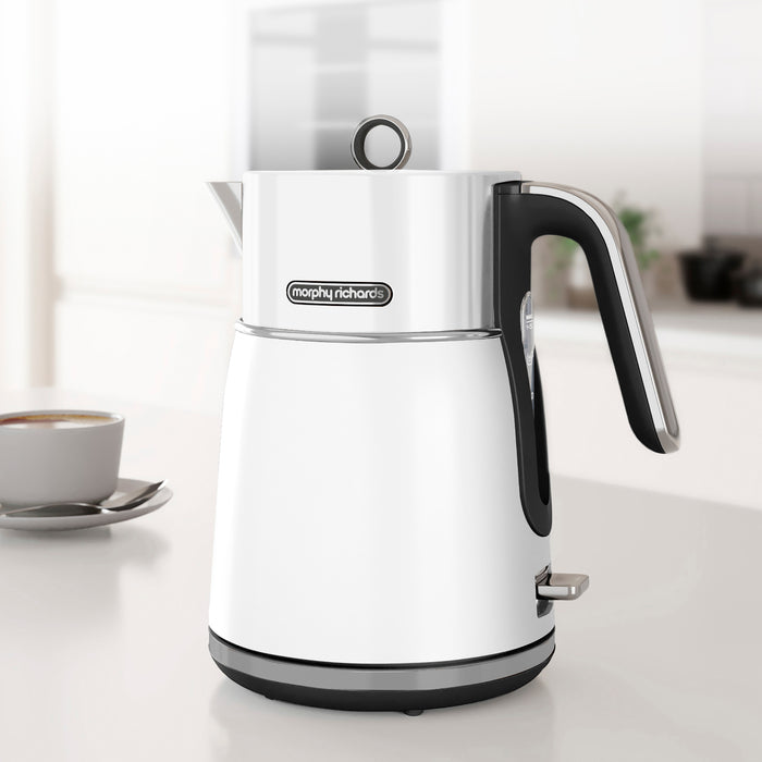 white kettle on kitchen counter