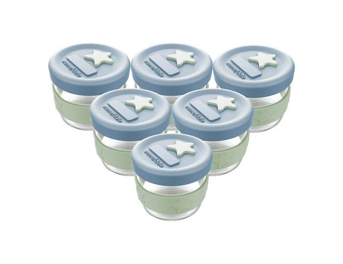 Silicone & Glass Baby Food Storage Containers 6PK 120ml - Cerulean Sage - Puree Containers