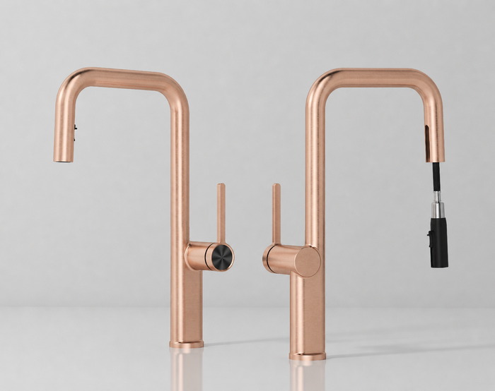 Single Lever Pull-Down Pillar Sink Mixer - Brushed Rose Gold