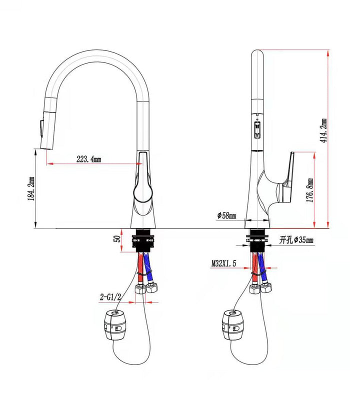 Single Lever Pull-Down Pillar Sink Mixer - Satin