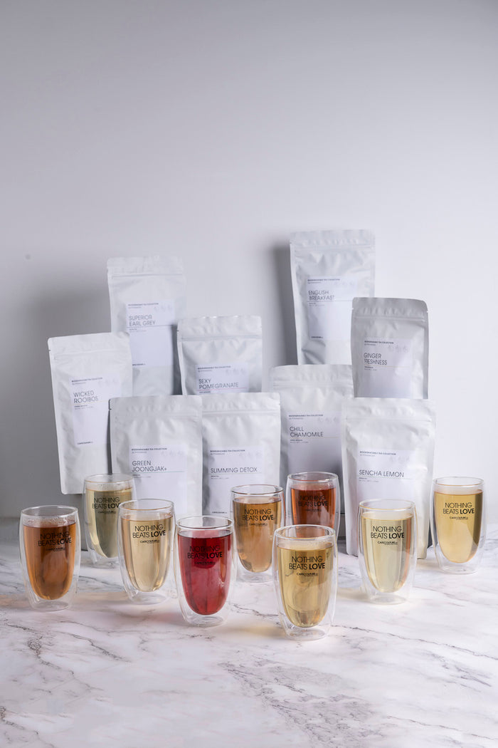 thee in biologisch afbreekbare piramides