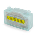 A spare anti scale cartridge for irons, transparent with blue tint, featuring label with instructions.