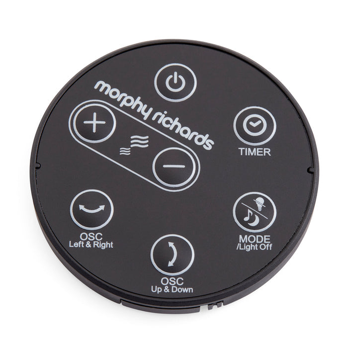 Remote with Morphy Richards branding and various buttons on a white background
