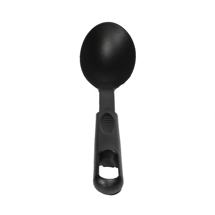 Black measuring spoon on a white background