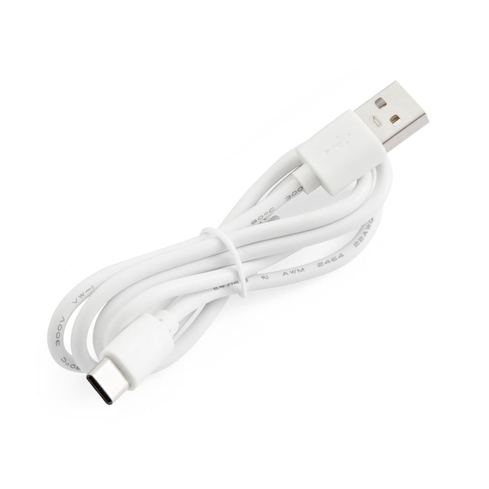 White USB cable with connectors on a white background