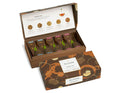 Spiced Chai tea assortment in a 10 count petite presentation box with lid open and closed