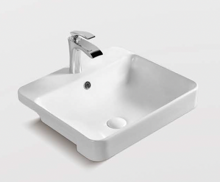 Square Semi-Recessed Wash Basin - White
