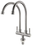 SUS304 Double Spout Pillar Sink Tap - Satin