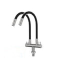 SUS304 Double Spout Pillar Sink Tap c/w Flexible Black Silicone Hose