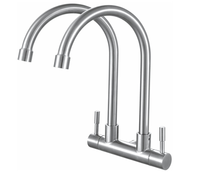 SUS304 Double Spout Wall Sink Tap - Satin