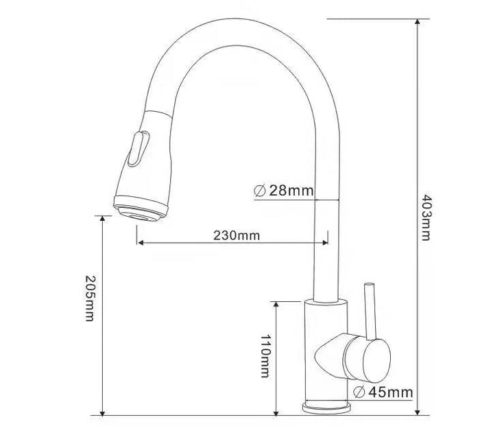 SUS304 Pull-Down Pillar Sink Mixer c/w 4-Functions Shower Head - Matt Black