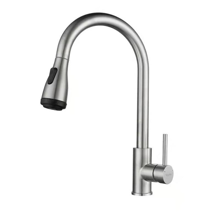 SUS304 Pull-Down Pillar Sink Mixer c/w 4-Functions Shower Head - Satin