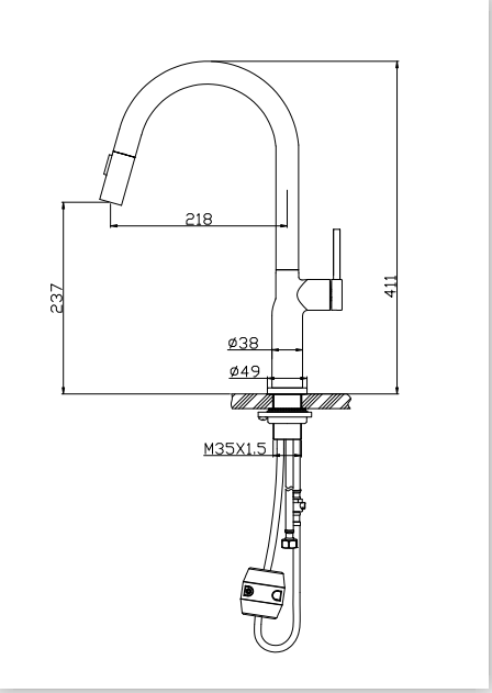 SUS304 Single Lever Pull-Down Pillar Sink Mixer - Grey