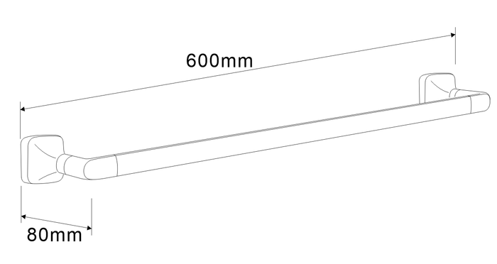 SUS304 Single Towel Bar (L600mm) - Chrome
